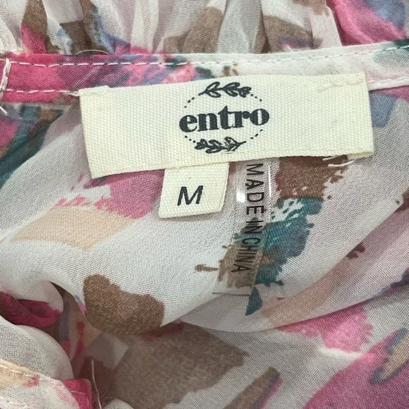 Entro Smocked Tiered Mini Dress M Abstract Print Boho Long Sleeve Lined NWOT - Picture 2 of 10